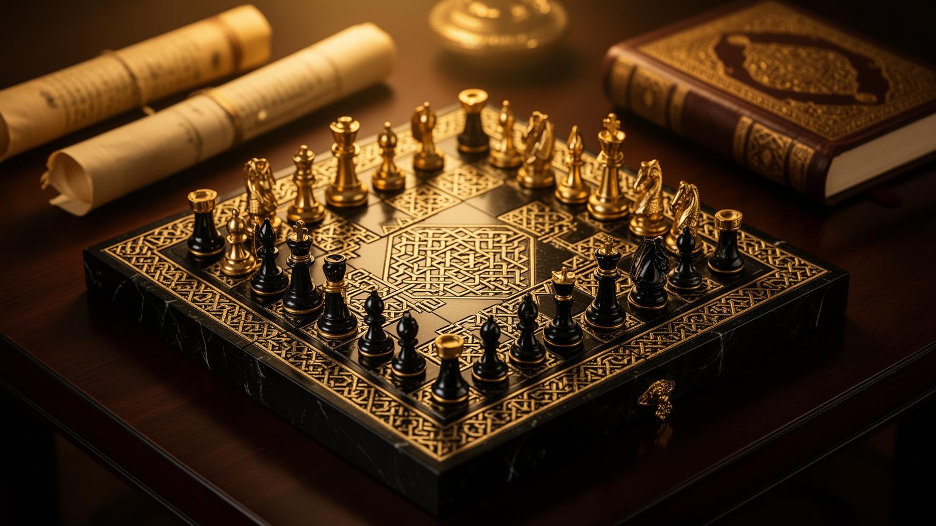 Luxury Islamic chess set representing strategic mastery and spiritual wisdom